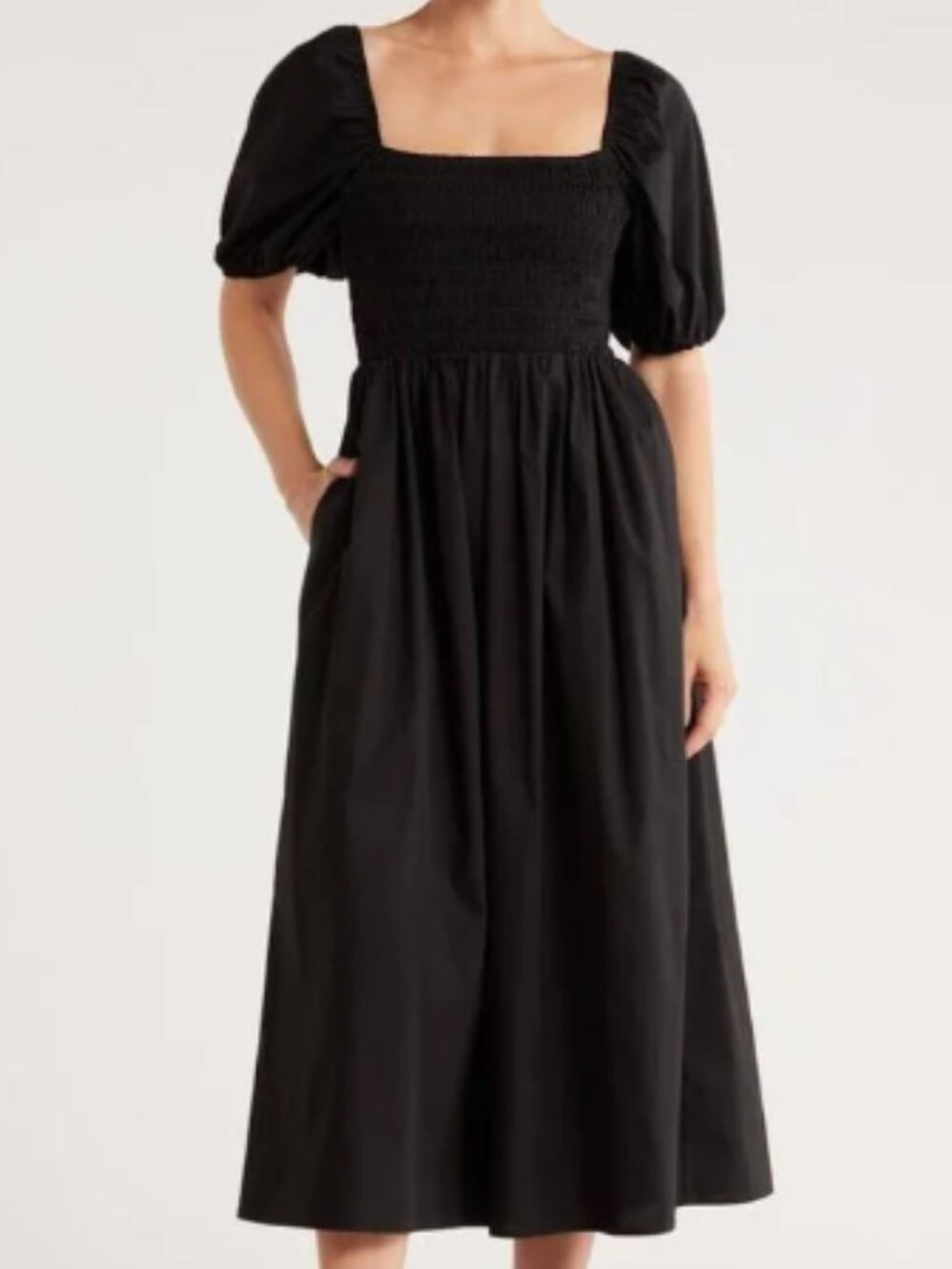 WAYF Puff Sleeve Smocked Midi Dress w/ Pockets - Size XS - Like New